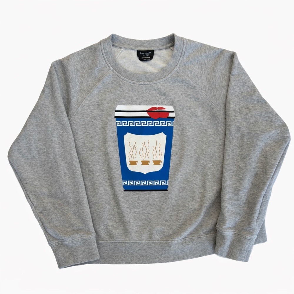 Kate Spade Gray Sweatshirt with Coffee Cup Design